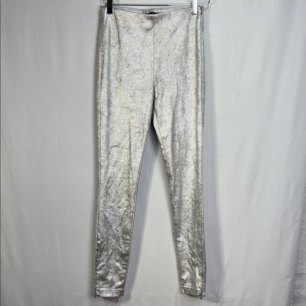 🐜 Zara Trafaluc collection Silver crackle faux suede side zip Skinny Pants